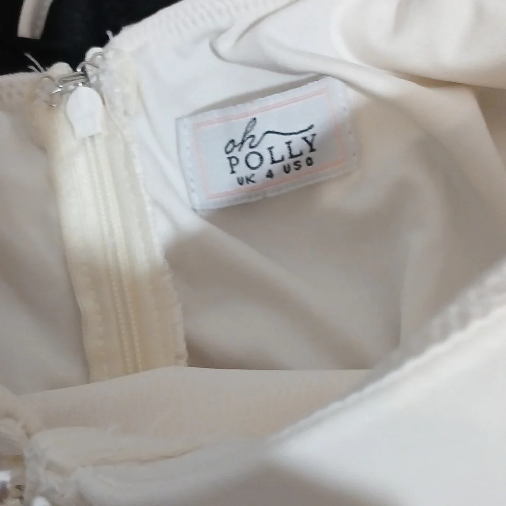 Oh Polly ST. Germain Embellished Long-Sleeve Mini White Dress Sz 0 - Picture 7 of 10